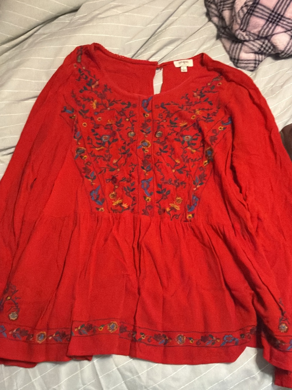 Umgee Red Embroidered Boho Peasant Tunic